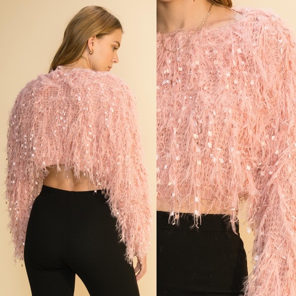 🚨24 HOUR SALE🚨*LAST 1* Cher Eyelash Fringe Pink Sweater - Picture 8 of 9